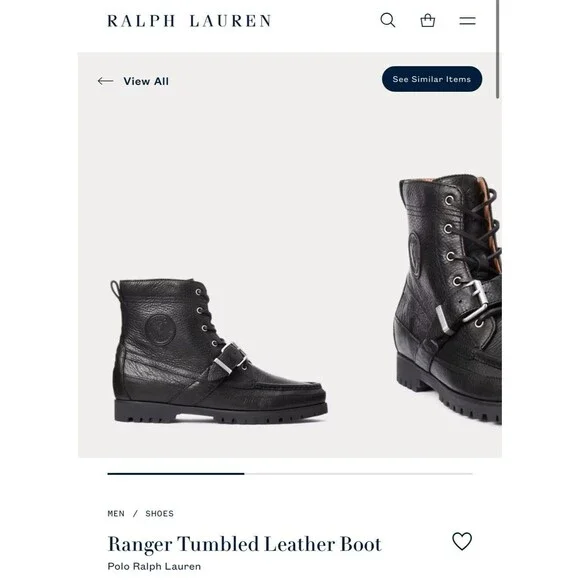Polo Ralph Lauren Ranger Tumbled Black Leather Boot Mens Size 10 Lace Up Buckle